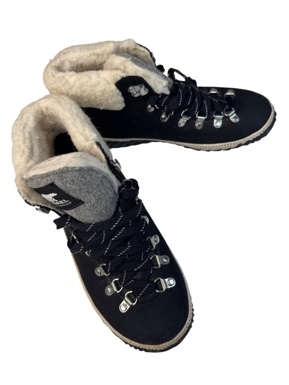 Sorel Womens Waterproof Winter Boots Black Size 8.5 Faux Fur Lined Lace-Up